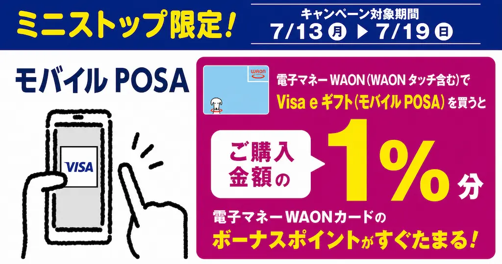 電子マネーWAONで「Visa eギフト」で合計2%還元