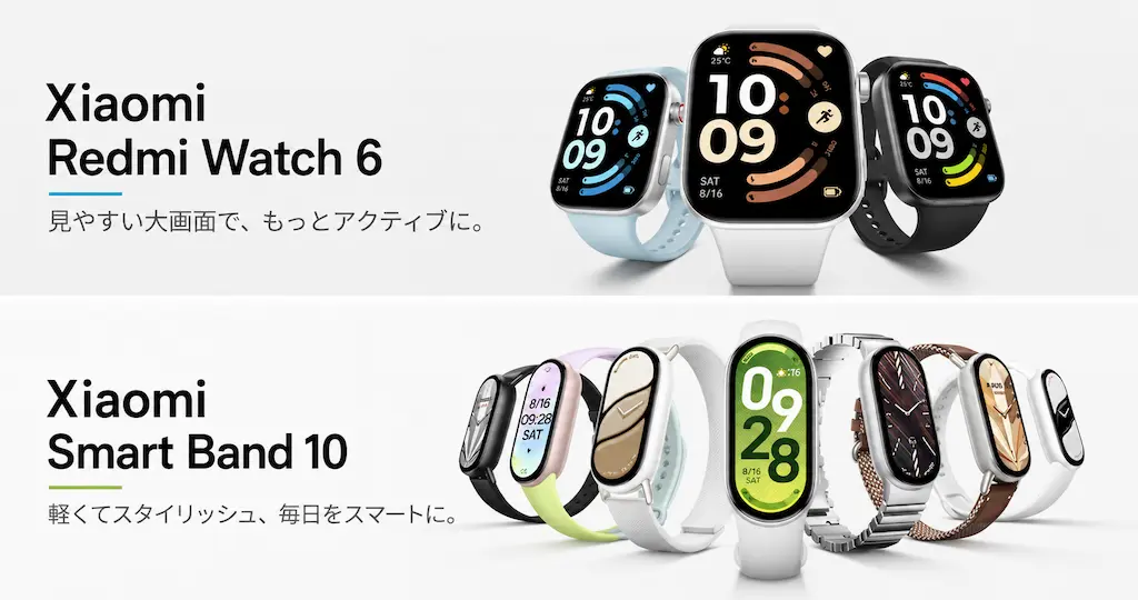 【最大12%オフ】Xiaomiのコスパ最強スマートウォッチ！Smart Band 10＆Redmi Watch 6。運動・睡眠管理に！《Amazonタイムセール》