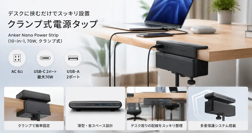 【発売記念15％OFF】Ankerからクランプ式電源タップが新登場！「Anker Nano Power Strip」| デスク環境を劇的に改善！