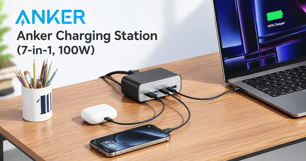 【50%オフ】Ankerの7-in-1電源タップが大幅割引！最大100WのUSB-C急速充電に対応。デスクもスッキリ！《Amazonタイムセール》